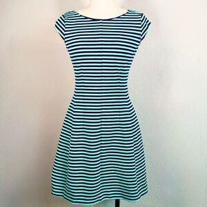 Lilly Pulitzer Striped Fit & Flare Dress Small Navy Aqua Preppy Resort Wear